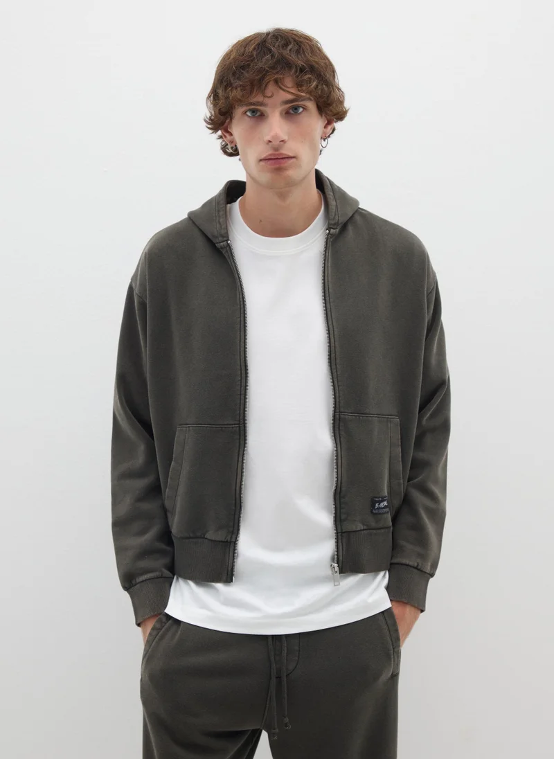 OVS Black Cotton Blend Hoodie With Zip